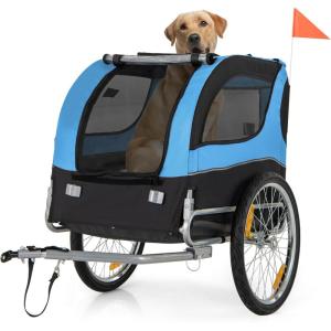 imageGiantex Dog Bike Trailer Pet Stroller Small Medium Dog Bicycle Trailer Carrier Wagon 20quot Large Wheels 3 Doors 2 Windows 8 Reflectors Folding Metal Frame Supports up to 88 lbsBlue