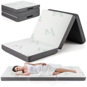 imageGiantex Folding Mattress 4 Inch GelInfused Trifold Mattress with Bamboo Cover ampamp Carry Bag CertiPURUS Certified Foldable Cooling Mattress Topper for Guest Room Dorm RV Camp Floor QueenGrey