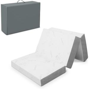 imageGiantex Folding Mattress 4 Inch GelInfused Trifold Mattress with Bamboo Cover ampamp Carry Bag CertiPURUS Certified Foldable Cooling Mattress Topper for Guest Room Dorm RV Camp Floor QueenBrown