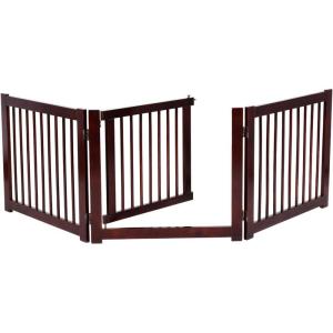 imageGiantex Freestanding Pet Gate with Door 24inch 3 Panels Wooden Dog Gate with Walk Through Door Foldable Pet Safety Puppy Fence Adjustable Pen for House Doorway Stairs