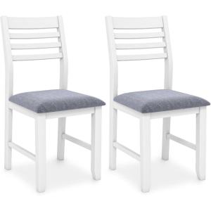 imageGiantex Set of 2 Dining Chairs White Upholstered Kitchen Chairs wPadded Seat ampamp Ladder Back Farmhouse Armless Side Chairs Modern Dining Room Chairs for Home Living Room RestaurantWhitegrey