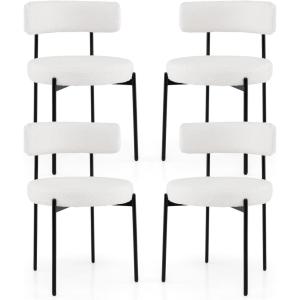 imageGiantex Sherpa Dining Chairs Set of 4 Upholstered Round Kitchen Chairs with Curved Backrest ampamp Metal Legs Modern Armless Side Chairs White Boucle Accent Chairs for Dining Room Living Room2 Count Pack of 4