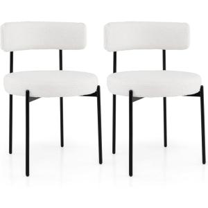 imageGiantex Sherpa Dining Chairs Set of 4 Upholstered Round Kitchen Chairs with Curved Backrest ampamp Metal Legs Modern Armless Side Chairs White Boucle Accent Chairs for Dining Room Living Room1Count Pack of 2