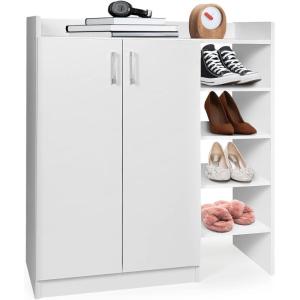 imageGiantex Shoe Cabinet Freestanding Shoe Rack Storage Organizer with 5Position Adjustable Shelves 2Door Storage Cabinet with 5 Open Compartments for Entryway Hallway Living Room White
