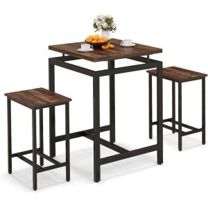 imageGiantex Small Dining Table Set for 2  Counter Height Table Set with 2 Stools Floating Tabletop Footrest Metal Frame Breakfast Nook Table Set for Apartment Kitchen Table Chairs Set of 2 Brown
