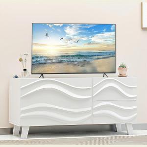 imageGiantex Small TV Stand for Tvs up to 44quot White Entertainment Center wStorage ampamp Drawers Sideboard Buffet Cabinet Modern TV Console Table wWavy Pattern Design for Bedroom Living Room