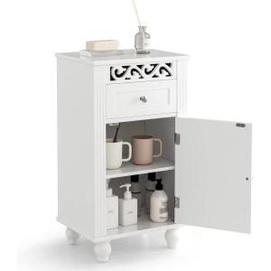 imageGiantex Storage Floor Cabinet WOne Cabinet TwoLayer Adjustable Shelves ampamp One Drawer Bathroom Cupboard Organizer Kitchen Collection Cabinet Shelf Nightstand End Table White 1 Drawer