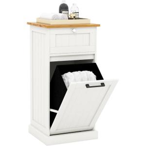 imageGiantex Tilt Out Laundry Hamper Cabinet Bathroom Storage Cabinet with Drawer Removable Laundry Basket Bamboo Countertop 10 Gallon Hidden Wood Laundry Cabinet WhiteWhite
