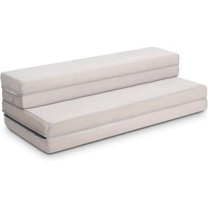 imageGiantex TriFold Folding Mattress Queen  4Inch Portable Sofa Bed with Washable Cover ampamp Handles HighDensity Foam Floor Couch for Adults Guest Bed for Camping Sleepovers GrayGrey