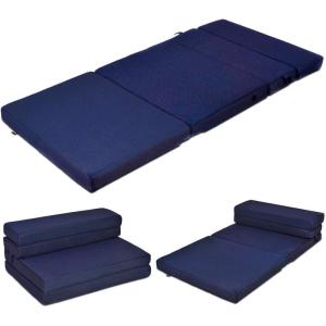 imageGiantex TriFold Folding Mattress Queen  4Inch Portable Sofa Bed with Washable Cover ampamp Handles HighDensity Foam Floor Couch for Adults Guest Bed for Camping Sleepovers GrayBlue