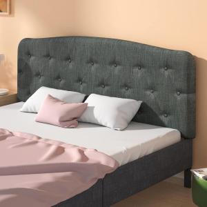 imageGiantex Upholstered Headboard Button Tufted Headboard Adjustable Height from 38 to 53 Platform Full Size Easy Assembly Modern Fabric Furniture for Bedroom Dark Grey