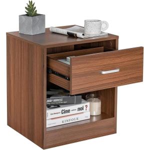 imageGiantex Walnut Nightstand Farmhouse Bedside Table with Drawer and Open Storage Cabinet Wood Night Stand 2Tier Sofa Side Table for Bedroom Office WalnutWalnut