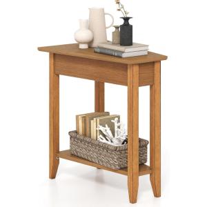 imageGiantex Wedge End Table White Triangle Side Table with Storage Shelf and Solid Wood Legs Recliner Table 245quot Tall Nightstand Modern Narrow Accent Table for Small Space Living RoomWalnut