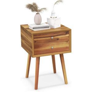 imageGiantex White Nightstand Wooden Bedside Tables w 2 Storage Drawers ampamp Soild Wood Legs Practical End Side Table Mid Century Modern Night Stand for Living Room BedroomWalnut