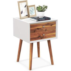 imageGiantex White Nightstand Wooden Bedside Tables w 2 Storage Drawers ampamp Soild Wood Legs Practical End Side Table Mid Century Modern Night Stand for Living Room BedroomWhite  Walnut