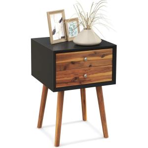imageGiantex White Nightstand Wooden Bedside Tables w 2 Storage Drawers ampamp Soild Wood Legs Practical End Side Table Mid Century Modern Night Stand for Living Room BedroomBlack  Walnut