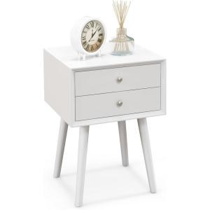 imageGiantex White Nightstand Wooden Bedside Tables w 2 Storage Drawers ampamp Soild Wood Legs Practical End Side Table Mid Century Modern Night Stand for Living Room BedroomWhite