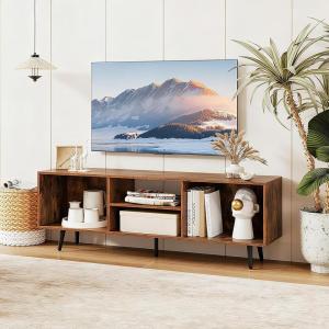 imageGiantex White TV Stand for TVs up to 55quot 475quot Small Entertainment Center with Storage Open Shelves ampamp 5 HeavyDuty Metal Legs Wood Media Console Table for Living Room BedroomRustic Brown