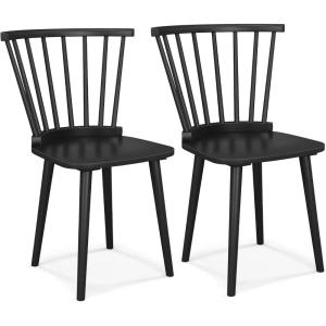 imageGiantex Windsor Dining Chairs Set of 2 Black Wooden Kitchen Chair American Country Dining Chairs wRubber Wood Frame ampamp High Spindle Back Farmhouse Armless Side Chair for Home Living RoomBlack