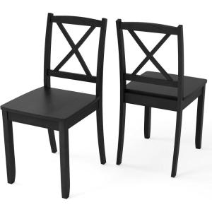 imageGiantex Wood Dining Chairs Set of 2 Armless Kitchen Chairs wRubber Wood Legs ampamp Curved Backrest Farmhouse Cross Back Diner Chairs Wooden Side Chairs for Home Dining Room Load 400 LBS BlackBlack