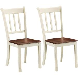 imageGiantex Wood Dining Chairs Set of 2 Armless Kitchen Chairs wSolid Rubber Wood Frame Easy to Assemble Dining Side Chair Farmhouse Dining Room ChairsIvorybrown