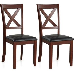 imageGiantex Wood Dining Chairs Set of 2 Faux Leather Upholstered Dining Chairs with Rubber Wood Legs Vintage Kitchen Chair wPadded Seat Max Load 355 Lbs Farmhouse Armless Wooden Dining Room ChairChesnut