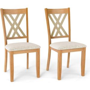 imageGiantex Wood Dining Chairs Set of 2 Faux Leather Upholstered Kitchen Chairs with Rubber Wood Legs Padded Seat Max Load 355 Lbs Farmhouse Armless Wooden Dining Room ChairNatural  Beige