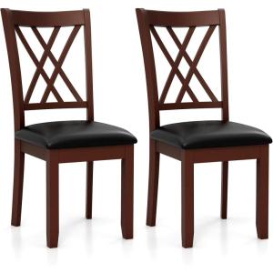imageGiantex Wood Dining Chairs Set of 2 Faux Leather Upholstered Kitchen Chairs with Rubber Wood Legs Padded Seat Max Load 355 Lbs Farmhouse Armless Wooden Dining Room ChairChesnut  Black