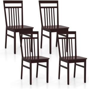 imageGiantex Wood Dining Chairs Set of 2 Kitchen Chairs with Solid Wood Frame Armless Wooden Dining Side Chairs with NonSlip Foot Pads Farmhouse Slat Back Dining Room Chair WalnutBrown