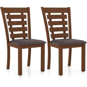 imageGiantex Wood Dining Chairs Set of 2 Upholstered Dining Chairs with Rubber Wood Legs Wooden Kitchen Chair with Padded Seat Max Load 300 Lbs Farmhouse High Back PU Leather Dining Room Chair WalnutWalnut