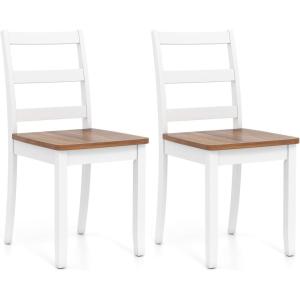 imageGiantex Wood Dining Chairs Set of 2 White  Wooden Armless Kitchen Chairs with Solid Rubber Wood Legs NonSlip Foot Pads Max Load 400 Lbs Farmhouse Style High Ladder Back Dining Room ChairsWhitebrown