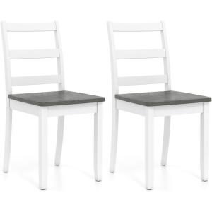 imageGiantex Wood Dining Chairs Set of 2 White  Wooden Armless Kitchen Chairs with Solid Rubber Wood Legs NonSlip Foot Pads Max Load 400 Lbs Farmhouse Style High Ladder Back Dining Room ChairsWhitegray