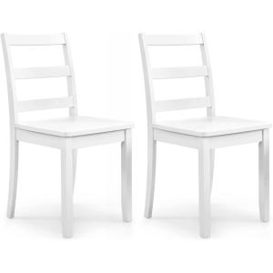imageGiantex Wood Dining Chairs Set of 2 White  Wooden Armless Kitchen Chairs with Solid Rubber Wood Legs NonSlip Foot Pads Max Load 400 Lbs Farmhouse Style High Ladder Back Dining Room ChairsWhite