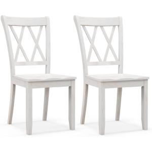 imageGiantex Wood Dining Chairs Set of 2 White Armless Kitchen Chair wRubber Wood Frame Cross Back Contoured Seat Farmhouse Wooden Side Chair High Back Kitchen Chairs for Home Dining RoomWhite