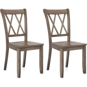 imageGiantex Wood Dining Chairs Set of 2 White Armless Kitchen Chair wRubber Wood Frame Cross Back Contoured Seat Farmhouse Wooden Side Chair High Back Kitchen Chairs for Home Dining RoomBrown