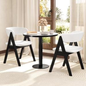 imageGiantex Wooden Dining Chairs Set of 2 Modern Sherpa Upholstered Kitchen Chair wArmrests Rubber Wood Legs Padded Seat ampamp Curved Open Back Farmhouse Side Chairs for Home Living RoomWhiteblack