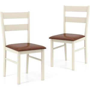 imageGiantex Wooden Dining Chairs Set of 2 PU Leather Upholstered Kitchen Chair wRubber Wood Frame Padded Seat Curved Back Farmhouse Accent Side Chairs for Dining Room Living Room1