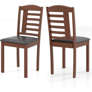 imageGiantex Wooden Dining Chairs Set of 2 PU Leather Upholstered Kitchen Chairs wPadded Seat Rubber Wood Legs High Back Farmhouse Armless Accent Side Chairs for Living Room RestaurantWalnutblack