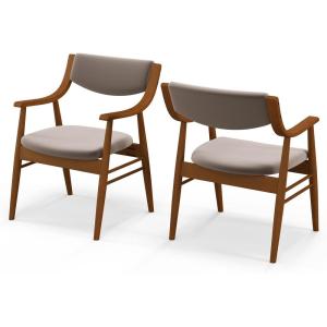 imageGiantex Wooden Dining Chairs Set of 2 PU Leather Upholstered Kitchen Chairs wPadded Seat ampamp Back Rubber Wood Frame Comfy Modern Armchairs MidCentury Side Chairs for Home Living RoomWalnutbrown