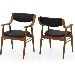 imageGiantex Wooden Dining Chairs Set of 2 PU Leather Upholstered Kitchen Chairs wPadded Seat ampamp Back Rubber Wood Frame Comfy Modern Armchairs MidCentury Side Chairs for Home Living RoomWalnutblack