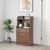 imageGiantex 3 Drawers Dresser for Bedroom  Modern Storage Dresser Chest of Drawers with 2 Shelves 3 PullOut Drawers Tall Nightstand with Antitoppling Device for Bedroom Living Room Entryway WalnutWalnut