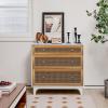 imageGiantex 3Drawer Dresser Chest for Bedroom  Storage Chest of Drawers with Antitoppling Device Wide Storage Dresser Bedside Table for Living Room Hallway Rattan Drawer ChestFloor Storage Cabinet
