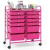 imageGiantex 6 Storage Drawer Cart Rolling Organizer Cart for Tools Scrapbook Paper Home Office School Multipurpose Mobile Utility Cart Beige ampamp YellowHot Pink