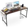 imageGiantex 60 Inch Computer Desk with Charging Station Home Office Writing Desk with Storage Bag ampamp Headphone Hook Large Gaming Table PC Workstation Modern Simple Laptop Desk for Bedroom StudyRustic Brown