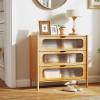 imageGiantex Bamboo 3Drawer Storage Cabinet Modern Nightstand with Reeded Tempered Glass Front AntiTipping Kit NonSlip Foot Pads End Table for Sofa Side Bedside Living Room Entryway Hallway