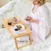 imageGiantex Bamboo Laptop Desk for Bed Adjustable Serving Tray Breakfast Table with Tilting Desktop Folding Lap Tray with Removable Stopper Cooling Holes ampamp Small Side Drawer BlackNatural