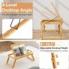 imageGiantex Bamboo Laptop Desk for Bed Adjustable Serving Tray Breakfast Table with Tilting Desktop Folding Lap Tray with Removable Stopper Cooling Holes ampamp Small Side Drawer BlackNatural