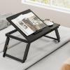 imageGiantex Bamboo Laptop Desk for Bed Adjustable Serving Tray Breakfast Table with Tilting Desktop Folding Lap Tray with Removable Stopper Cooling Holes ampamp Small Side Drawer BlackBlack