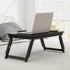 imageGiantex Bamboo Laptop Desk for Bed Adjustable Serving Tray Breakfast Table with Tilting Desktop Folding Lap Tray with Removable Stopper Cooling Holes ampamp Small Side Drawer BlackBlack