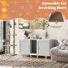 imageGiantex Cat Litter Box Enclosure  Cat Washroom Hidden Furniture 2 Storage Cabinets Removable Cat Scratcher Air Vents Detachable Legs Wood Pet Crate Indoor Cat House TV Stand Rustic BrownLight Gray  White